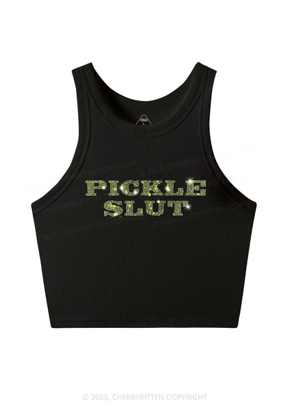 Rhinestone Pickle Slxt Y2K Crop Tank Top Cherrykitten