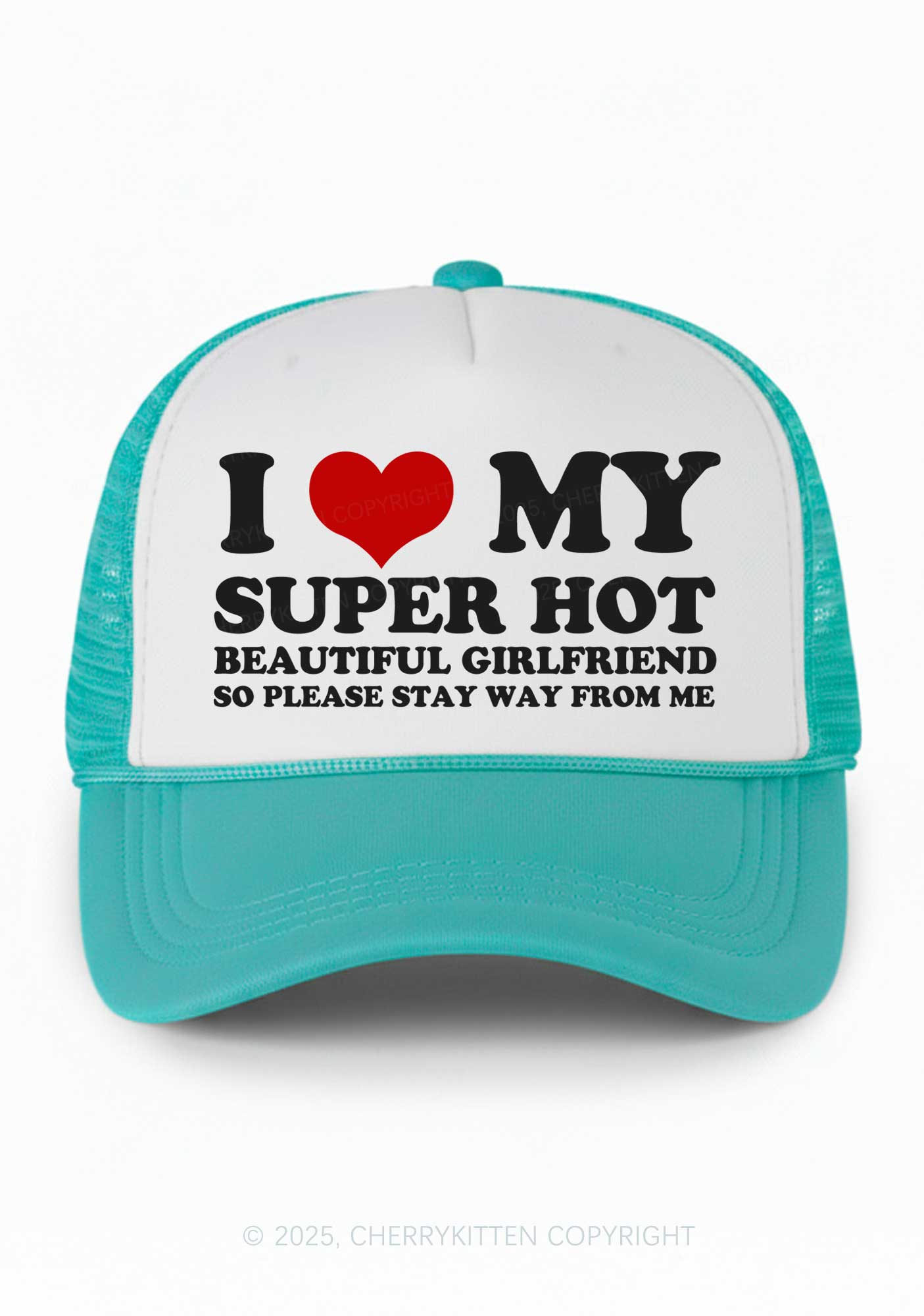 Love My Super Hot GF Valentine's Day Y2K Colorblock Trucker Hat Cherrykitten