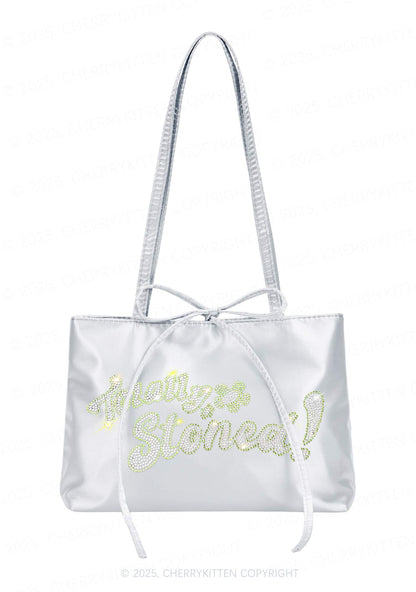 Rhinestone Totally Stoned Y2K Satin Bags Cherrykitten
