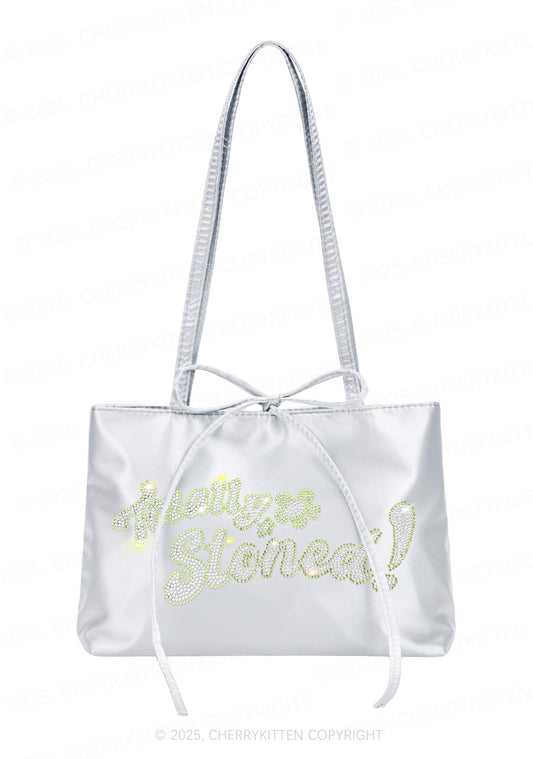 Rhinestone Totally Stoned Y2K Satin Bags Cherrykitten