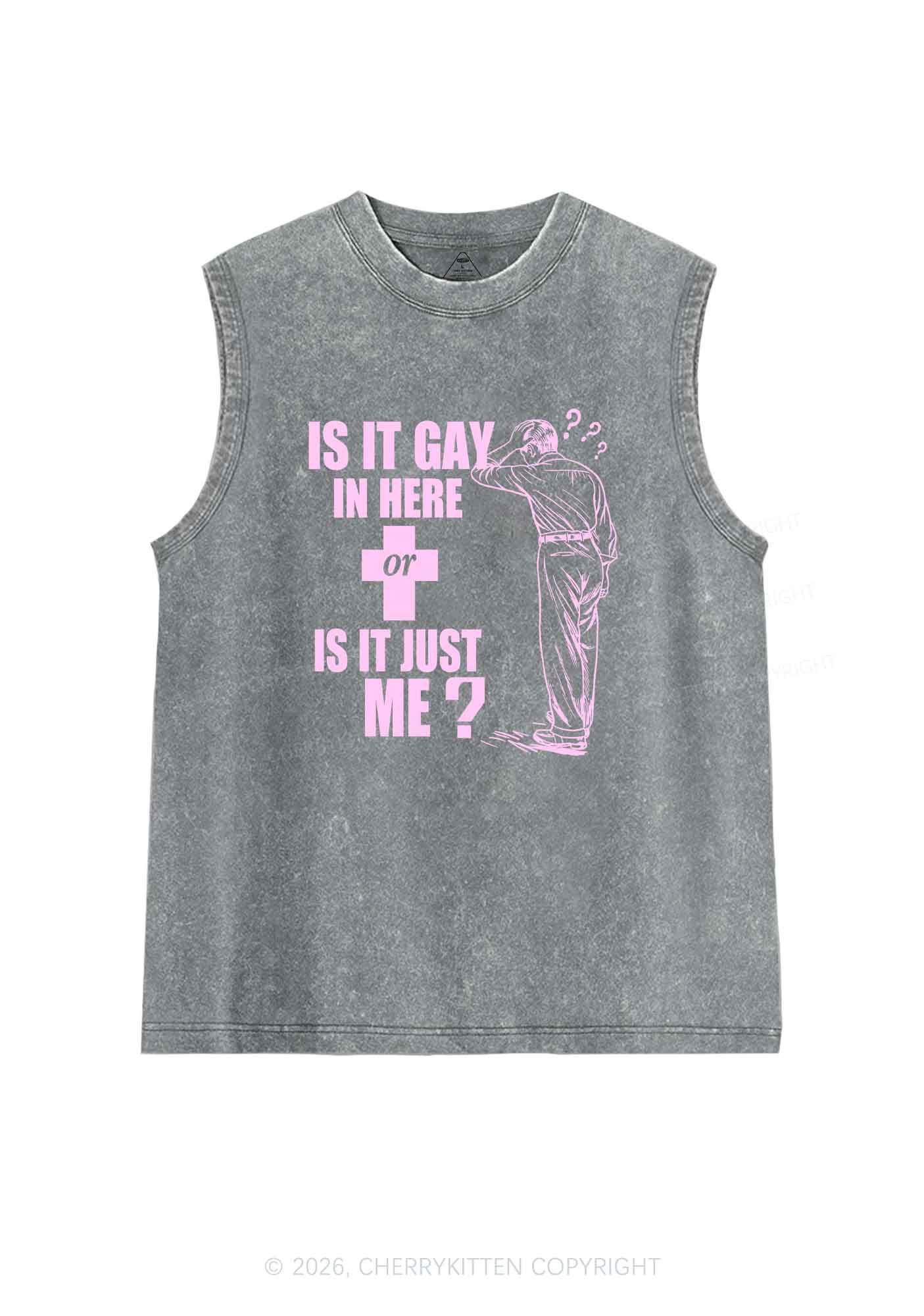 Is It Gay In Here Pride Y2K Washed Muscle Tank Cherrykitten