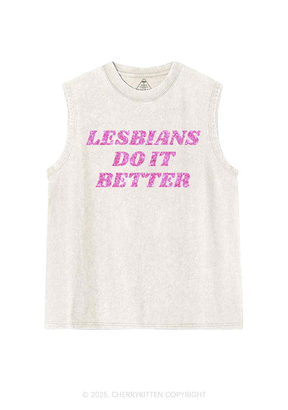 Glitter Lesbians Do It Better Pride Y2K Washed Muscle Tank Cherrykitten