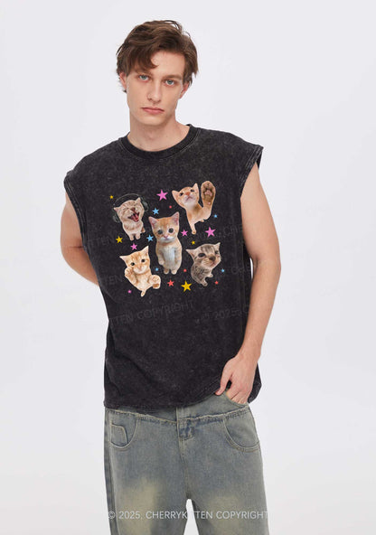 Adorable Cats Y2K Washed Muscle Tank Cherrykitten