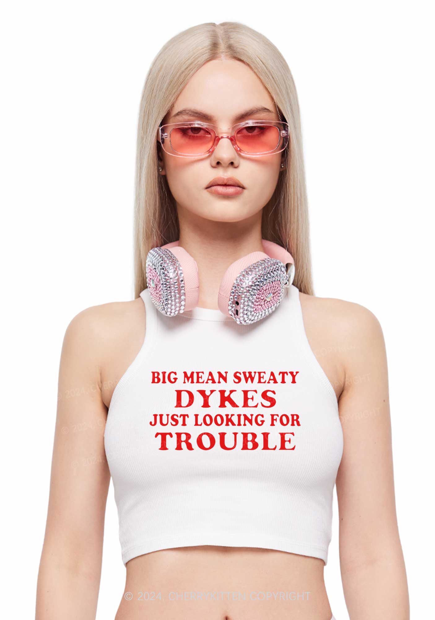 Dykes Trouble Y2K Crop Tank Top Cherrykitten