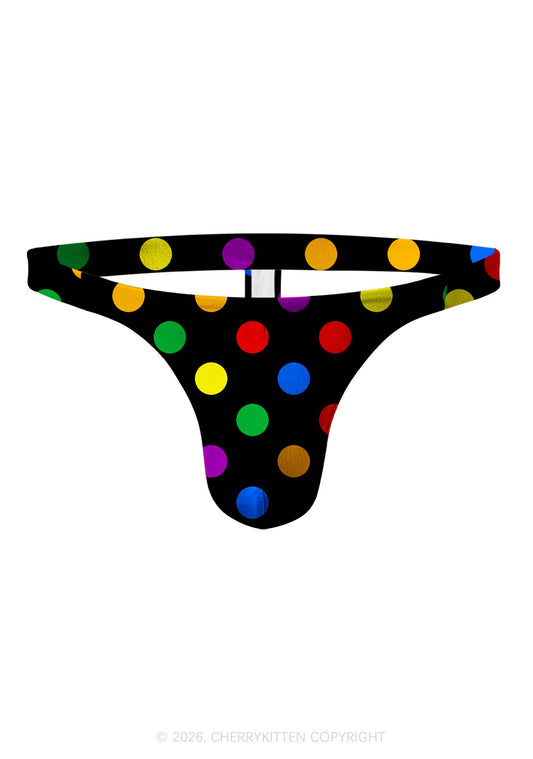 Rainbow Dots On Black Pride Y2K Print Men Thong Cherrykitten