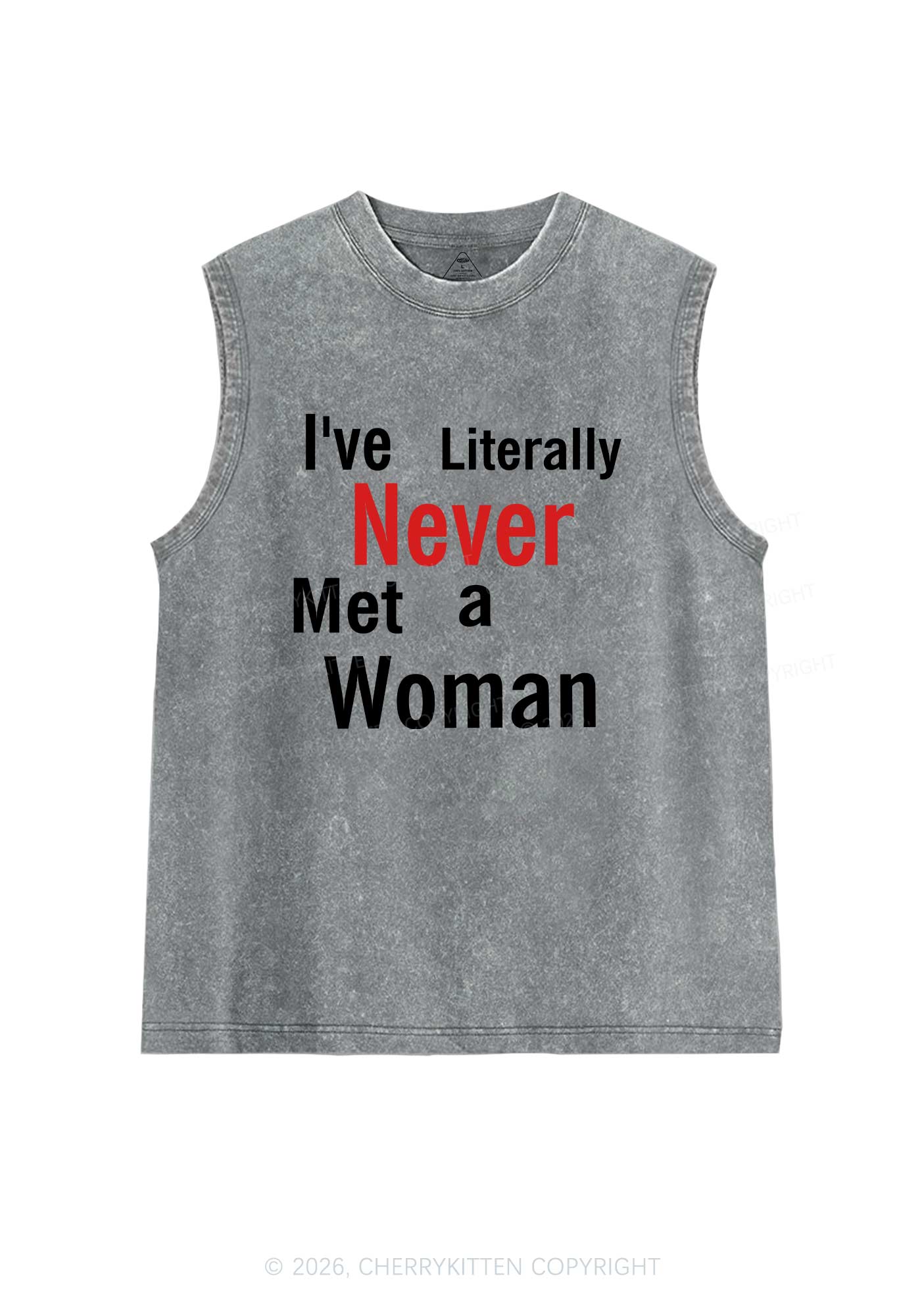 Never Met A Woman Pride Y2K Washed Muscle Tank Cherrykitten
