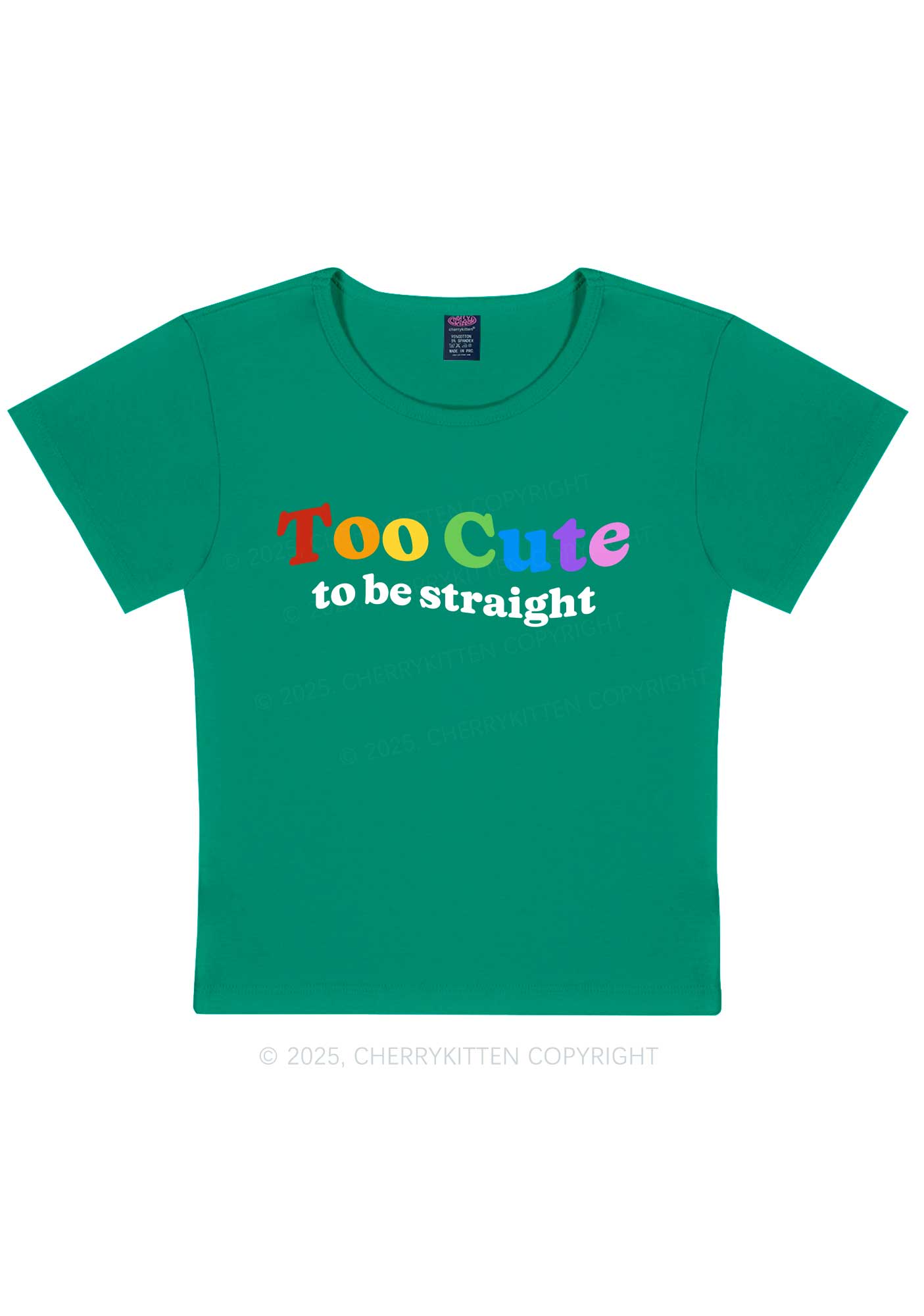 Too Cute To Be Straight Pride Y2K Baby Tee Cherrykitten
