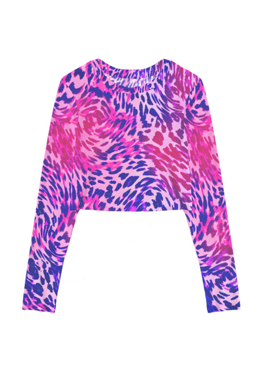 Bisexual Leopard Pride Y2K Mesh Long Sleeve Crop Top Cherrykitten