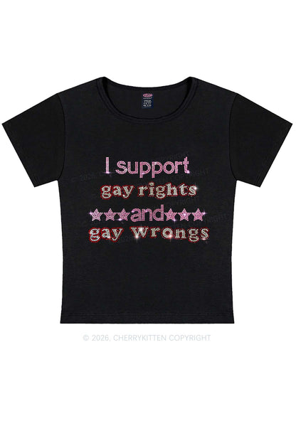 Rhinestone I Support Gay Rights Y2K Baby Tee Cherrykitten