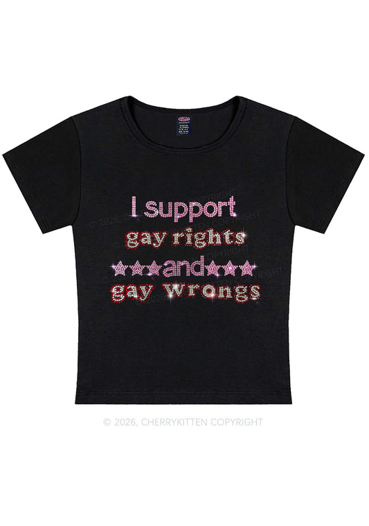 Rhinestone I Support Gay Rights Y2K Baby Tee Cherrykitten