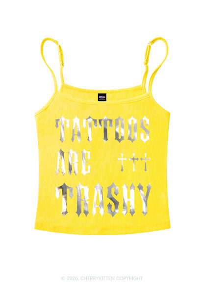 Tattoos Are Trashy Silver Foil Printed Y2K Spaghetti Strap Cami Cherrykitten