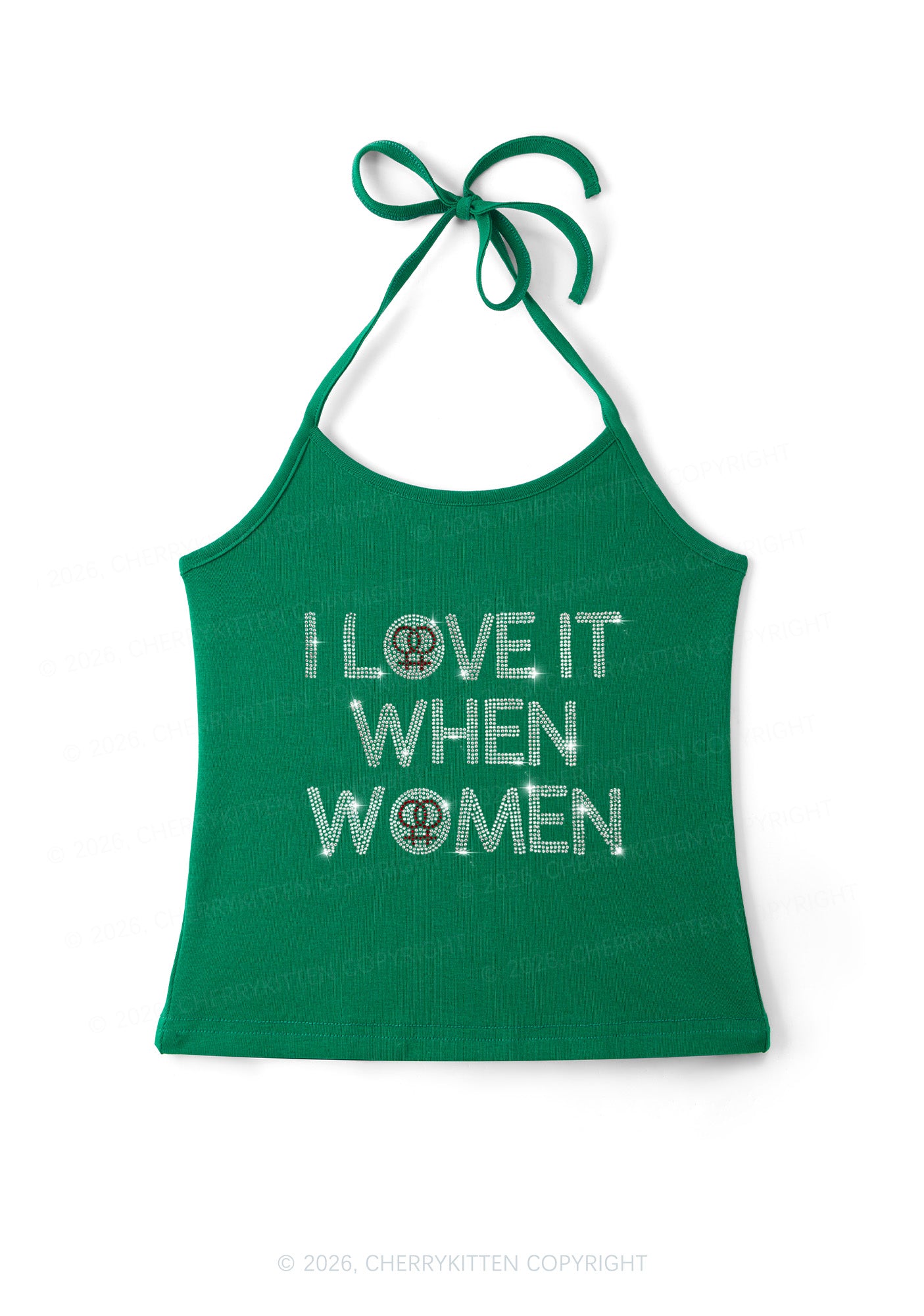Rhinestone I Love It When Women Pride Y2K Halter Neck Cami Cherrykitten