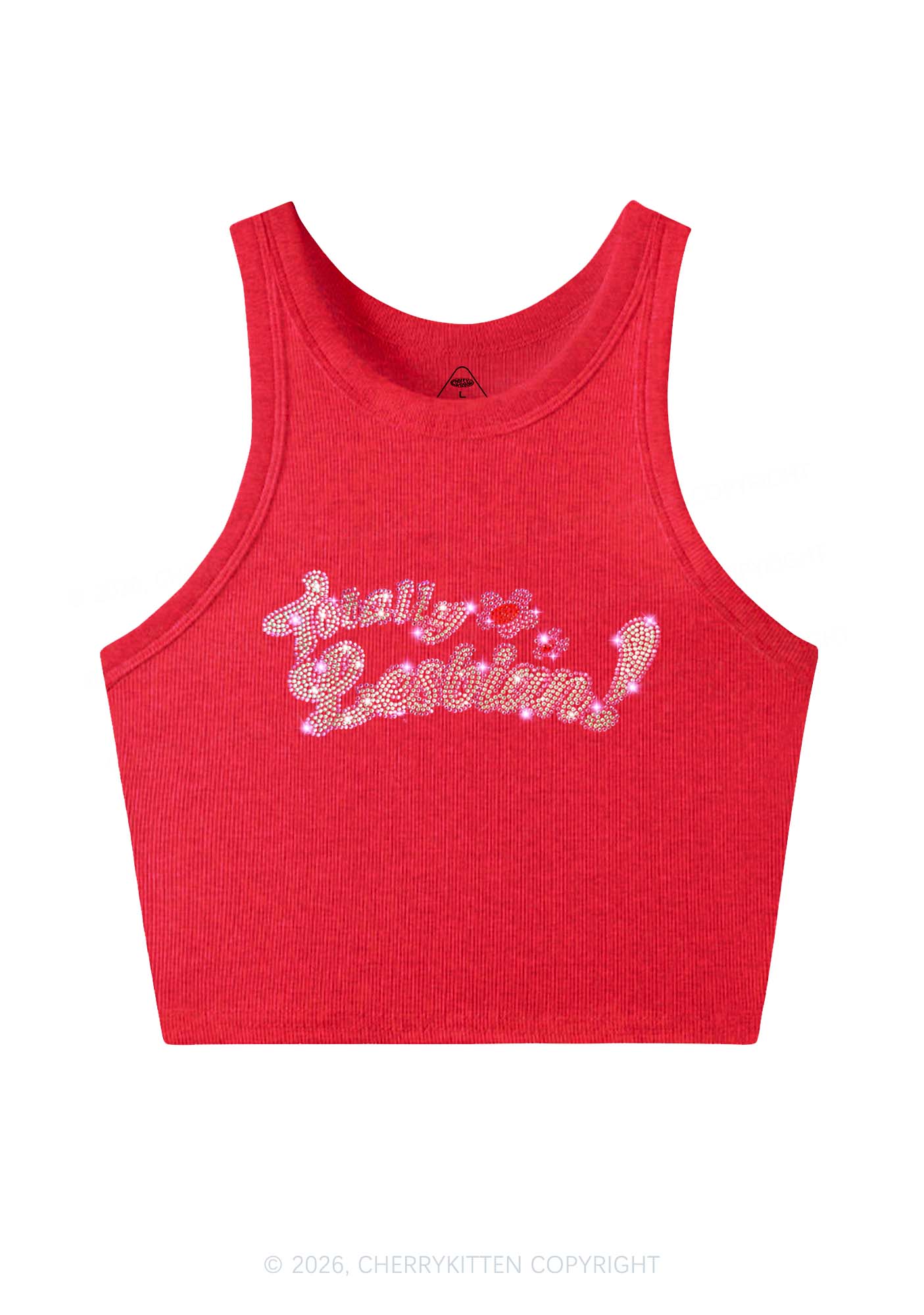 Rhinestone Totally Lesbian Pride Y2K Crop Tank Top Cherrykitten