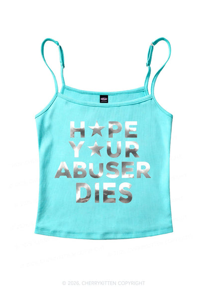 Abuser Dies Silver Foil Printed Y2K Spaghetti Strap Cami Cherrykitten