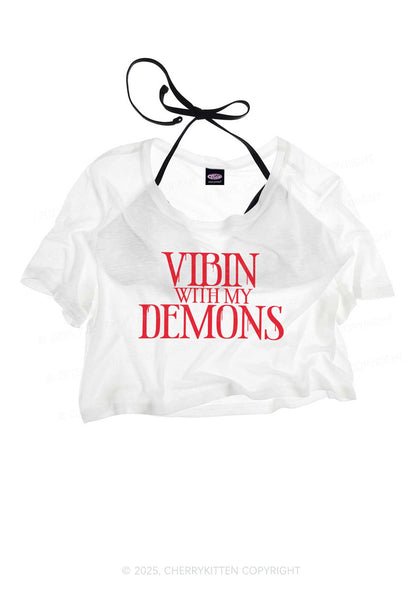 Halloween Vibin With My Demons Y2K Sheer Crop Tee Cherrykitten
