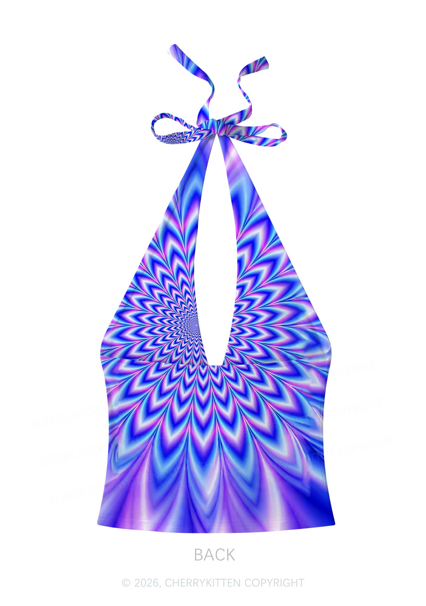 Blue Vortex Optical Illusion Y2K Print Halter Deep V Neck Cami Cherrykitten