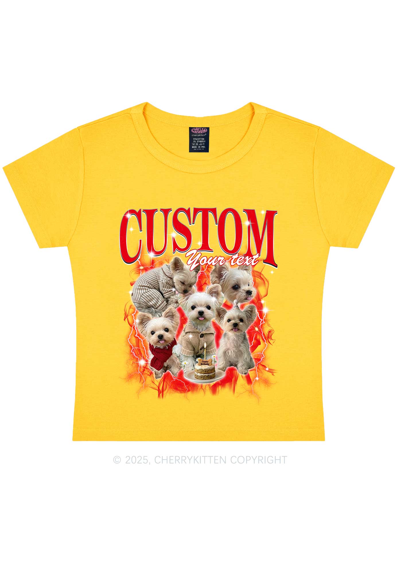 Custom Sparkle Dog Photo Y2K Baby Tee Cherrykitten