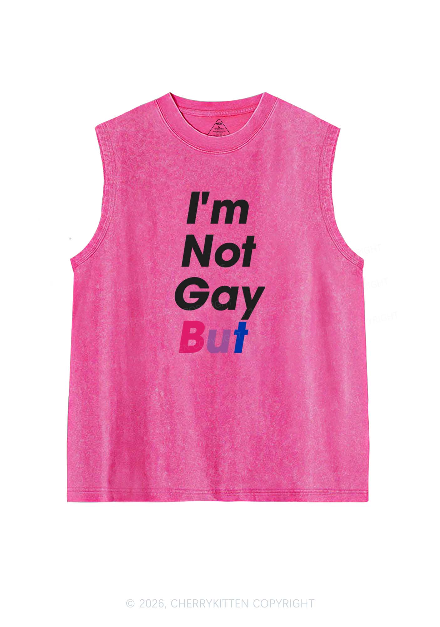Im Not Gay But Pride Y2K Washed Muscle Tank Cherrykitten