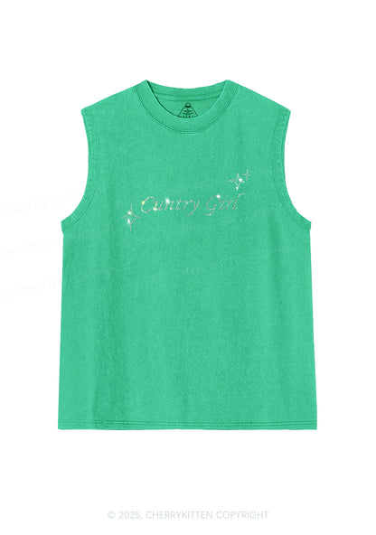 Rhinestone Cxxtry Girl Y2K Washed Muscle Tank Cherrykitten