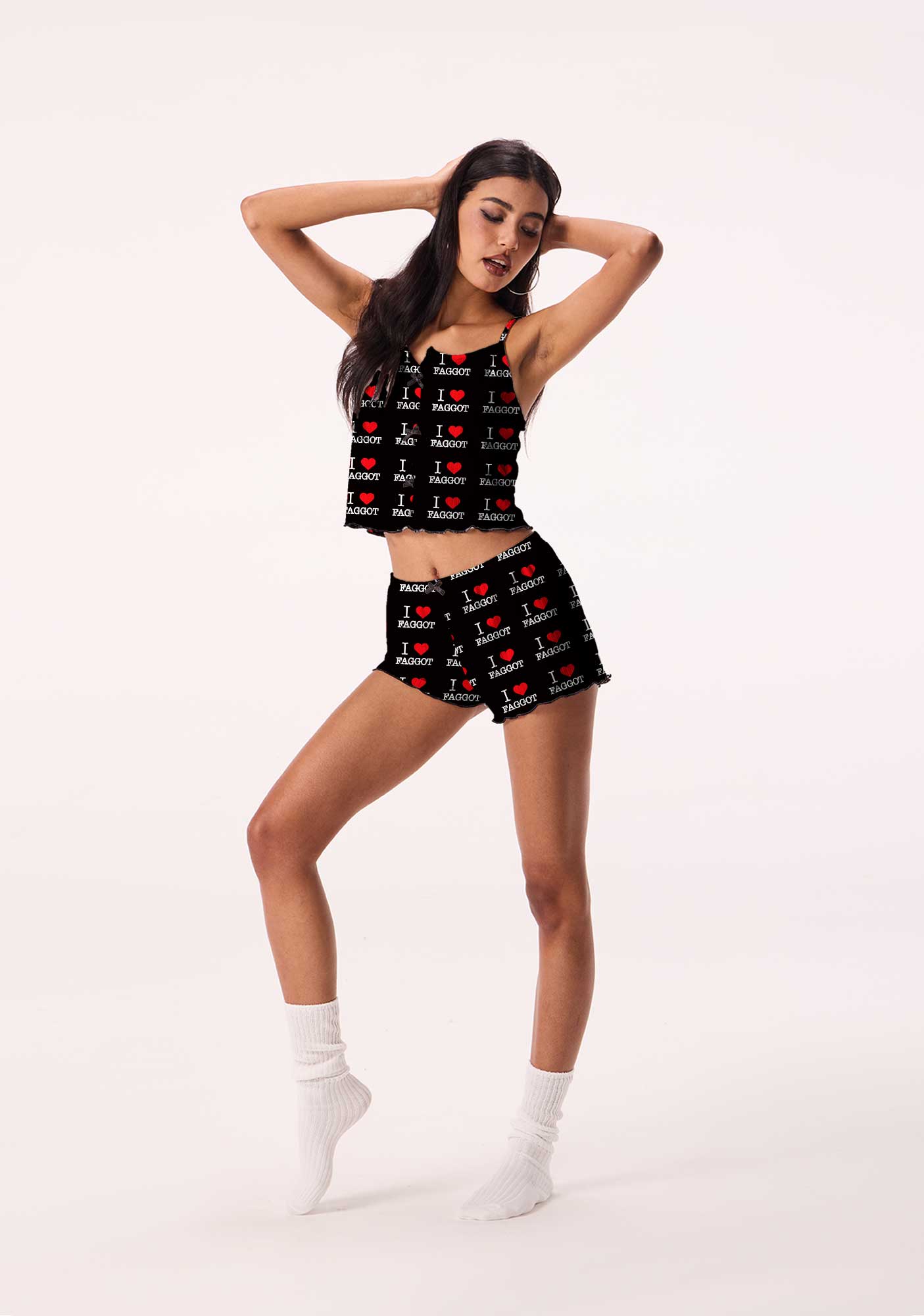 I Love Faggot Valentine's Day Y2K Print Cami Shorts Pajama Set Cherrykitten