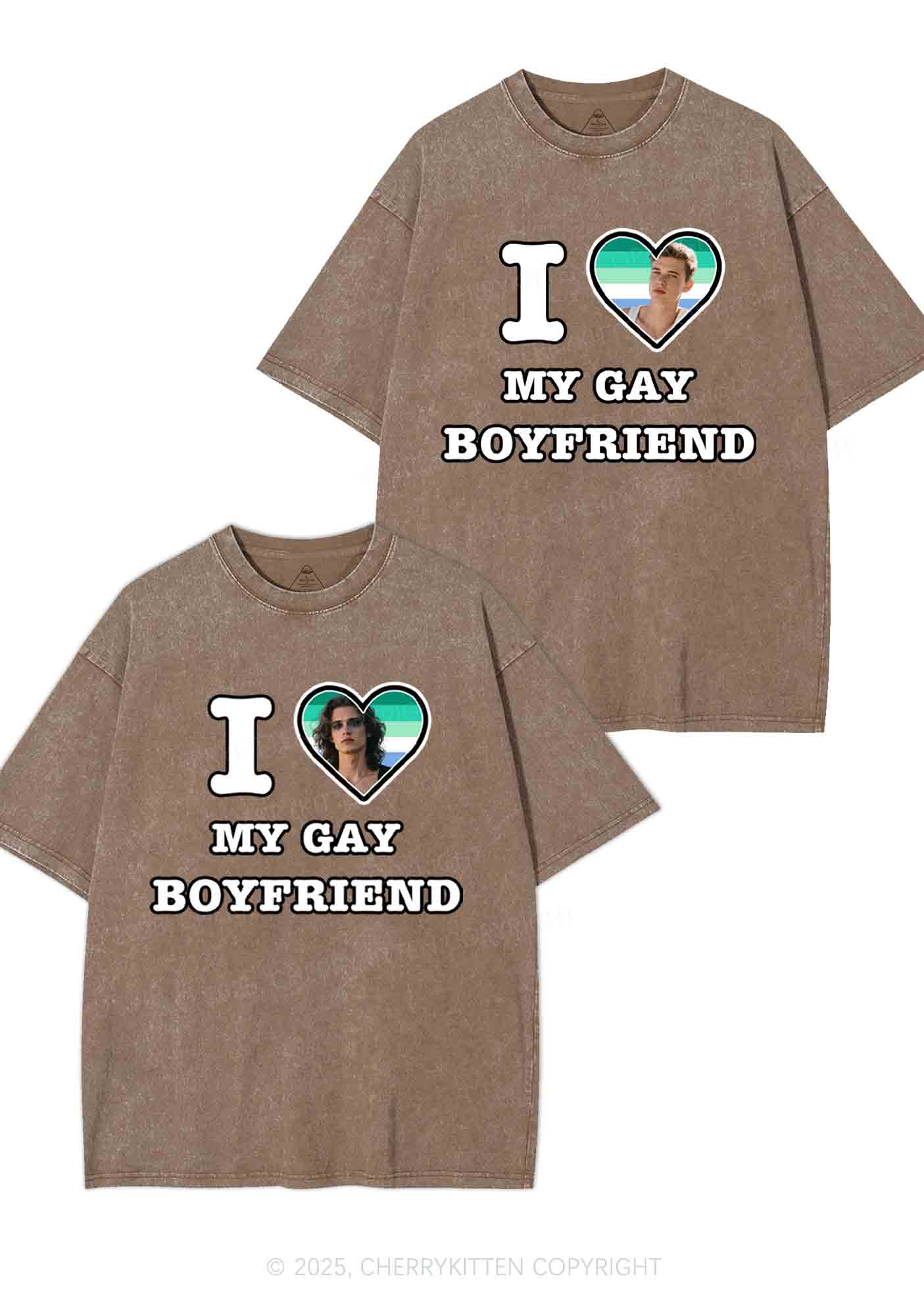 Custom My Gay BF Pride Y2K Valentine's Day Washed Tee Cherrykitten