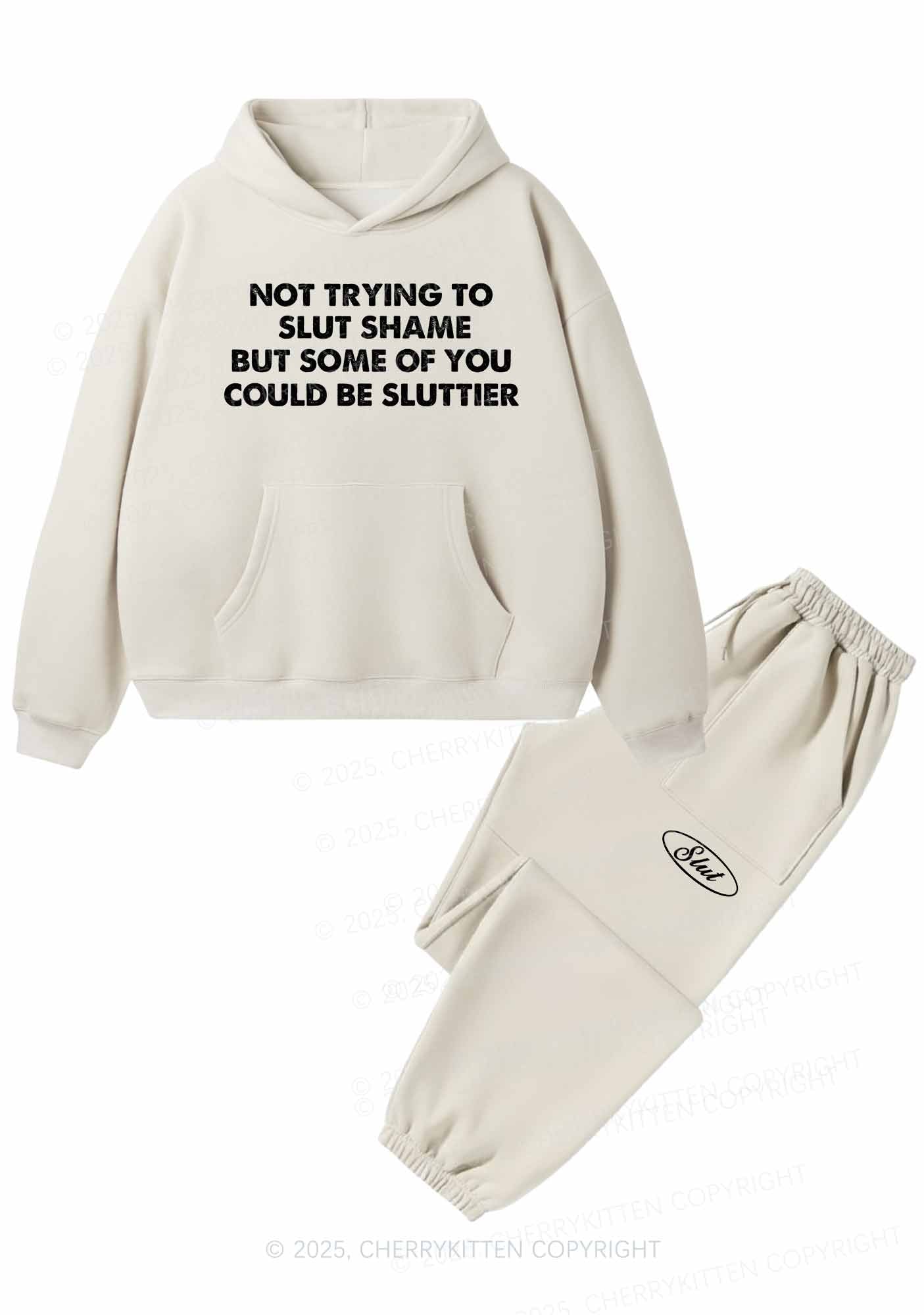 Not Trying To Slxt Shame Y2K Fleece Hoodie Set Cherrykitten