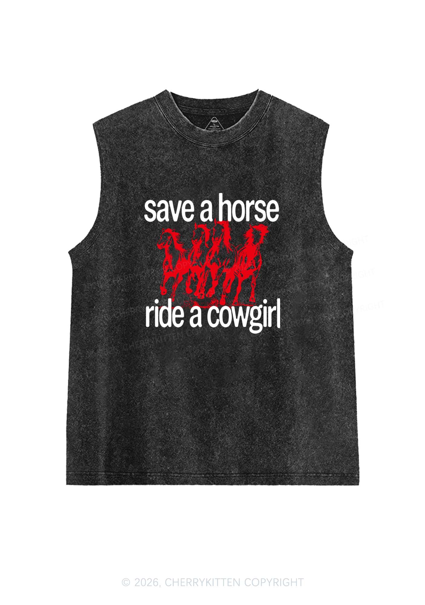 Four Horses Cowgirl Pride Y2K Washed Muscle Tank Cherrykitten