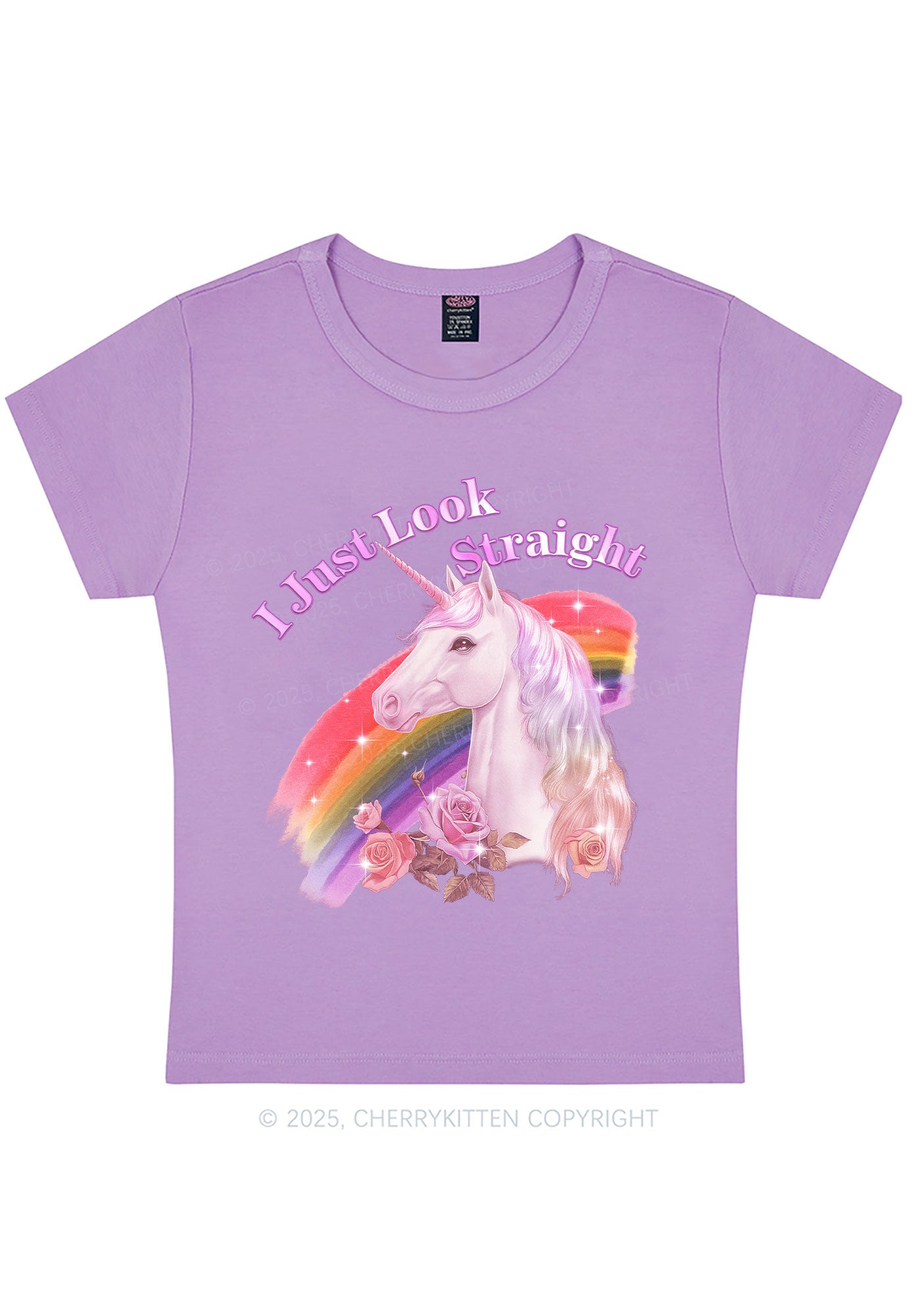Look Straight Unicorn Pride Y2K Baby Tee Cherrykitten