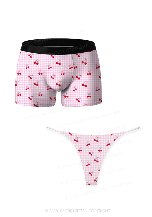 Cottagecore Cherry Valentine's Day Y2K Print Couples Boxer Thong Set Cherrykitten