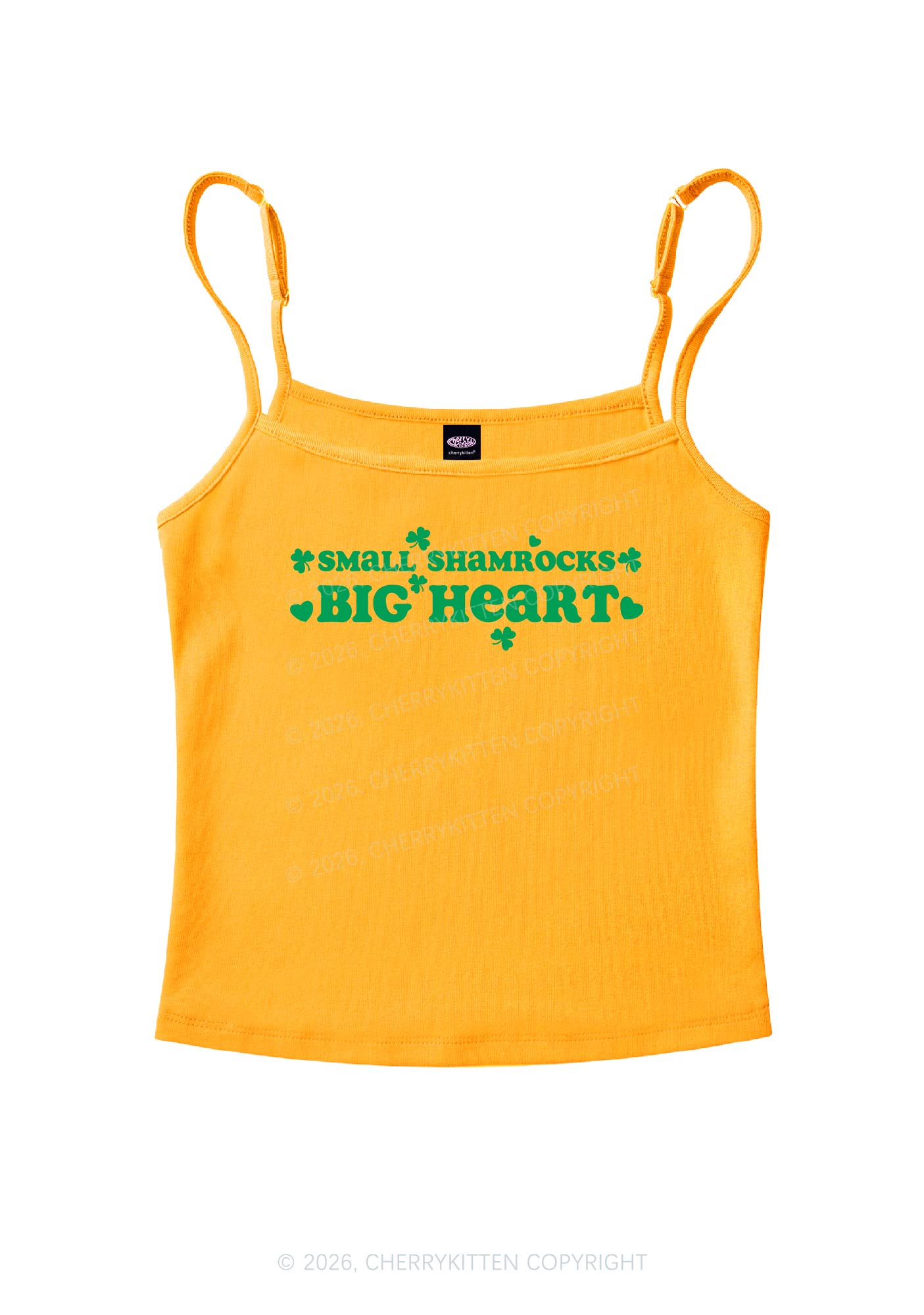 Small Shamrocks Big Heart St Patricks Y2K Spaghetti Strap Cami Cherrykitten