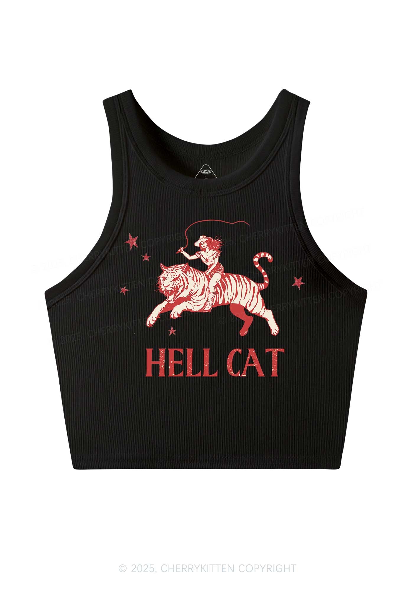 Cowgirl Hell Cat Y2K Crop Tank Top Cherrykitten
