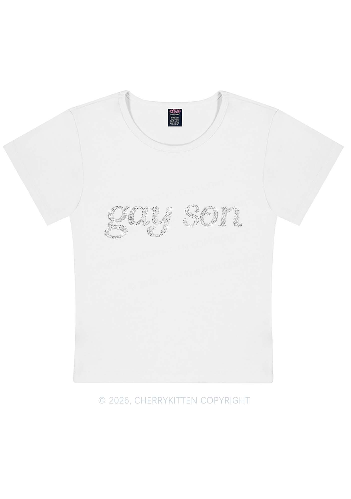 Rhinestone Gay Son Pride Y2K Baby Tee Cherrykitten