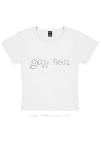 Rhinestone Gay Son Pride Y2K Baby Tee Cherrykitten