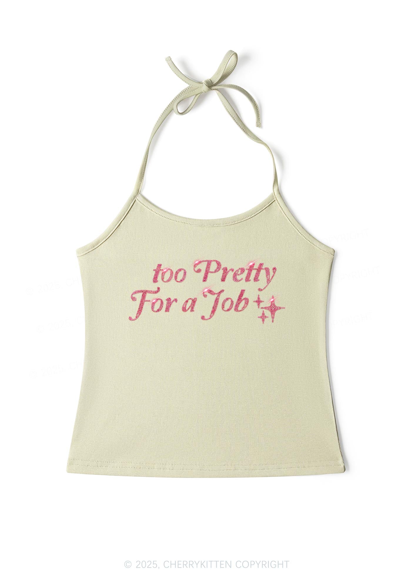 Rhinestone Too Pretty For Job Y2K Halter Neck Cami Cherrykitten