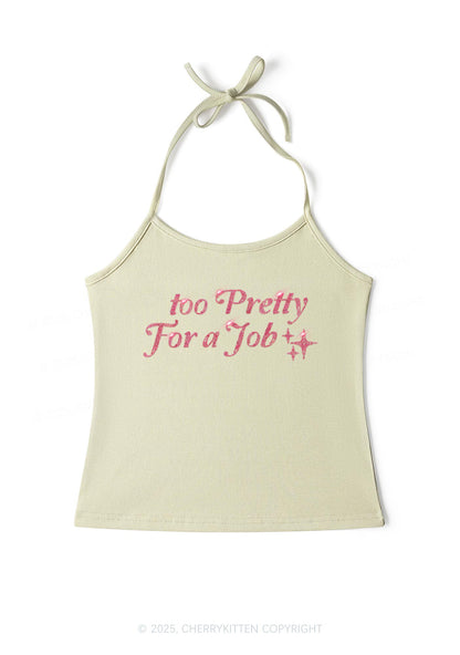 Rhinestone Too Pretty For Job Y2K Halter Neck Cami Cherrykitten