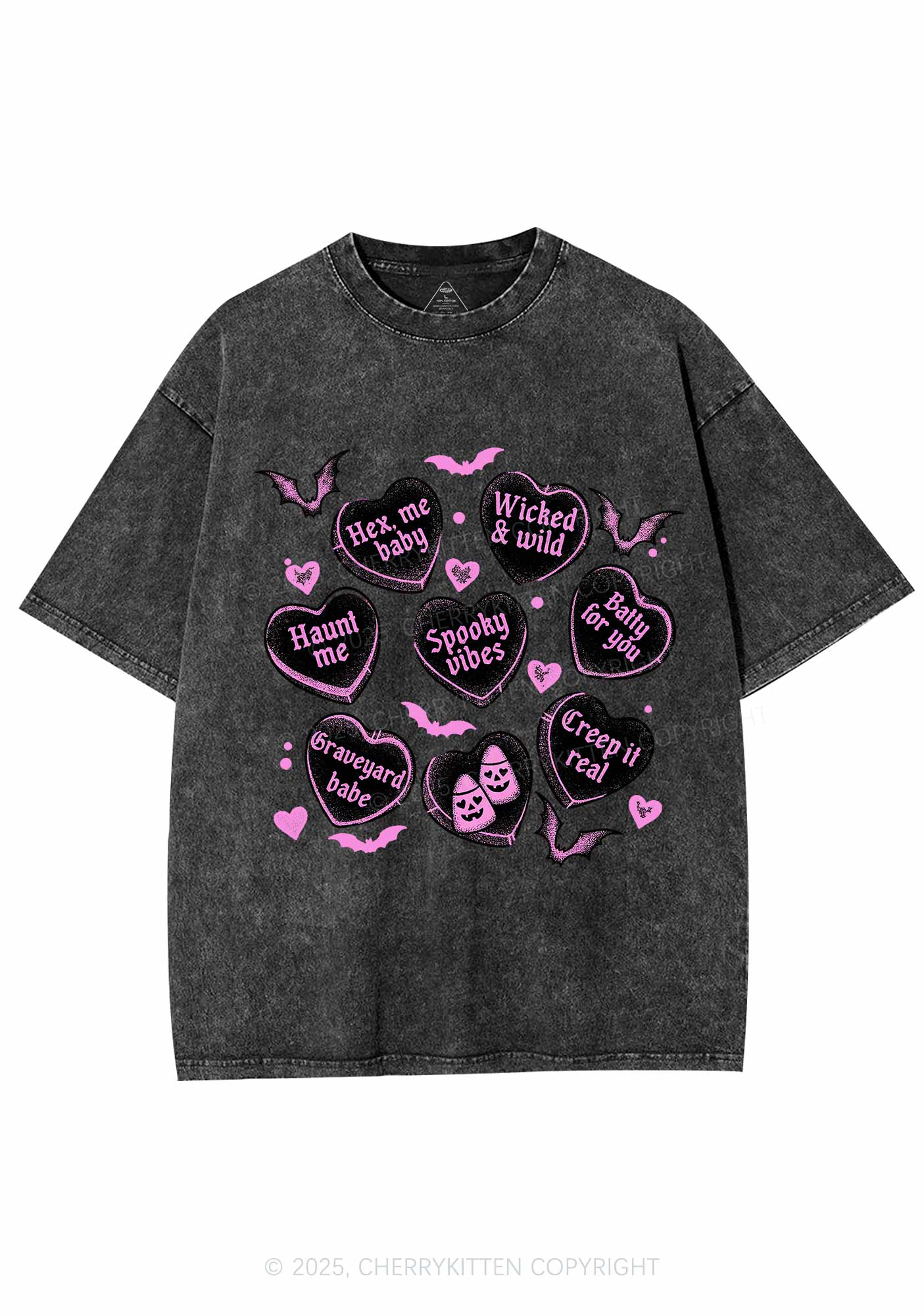 Spooky Candy Heart Valentine's Day Y2K Shirts Washed Tee Cherrykitten