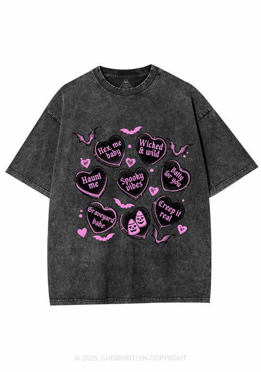 Spooky Candy Heart Valentine's Day Y2K Shirts Washed Tee Cherrykitten