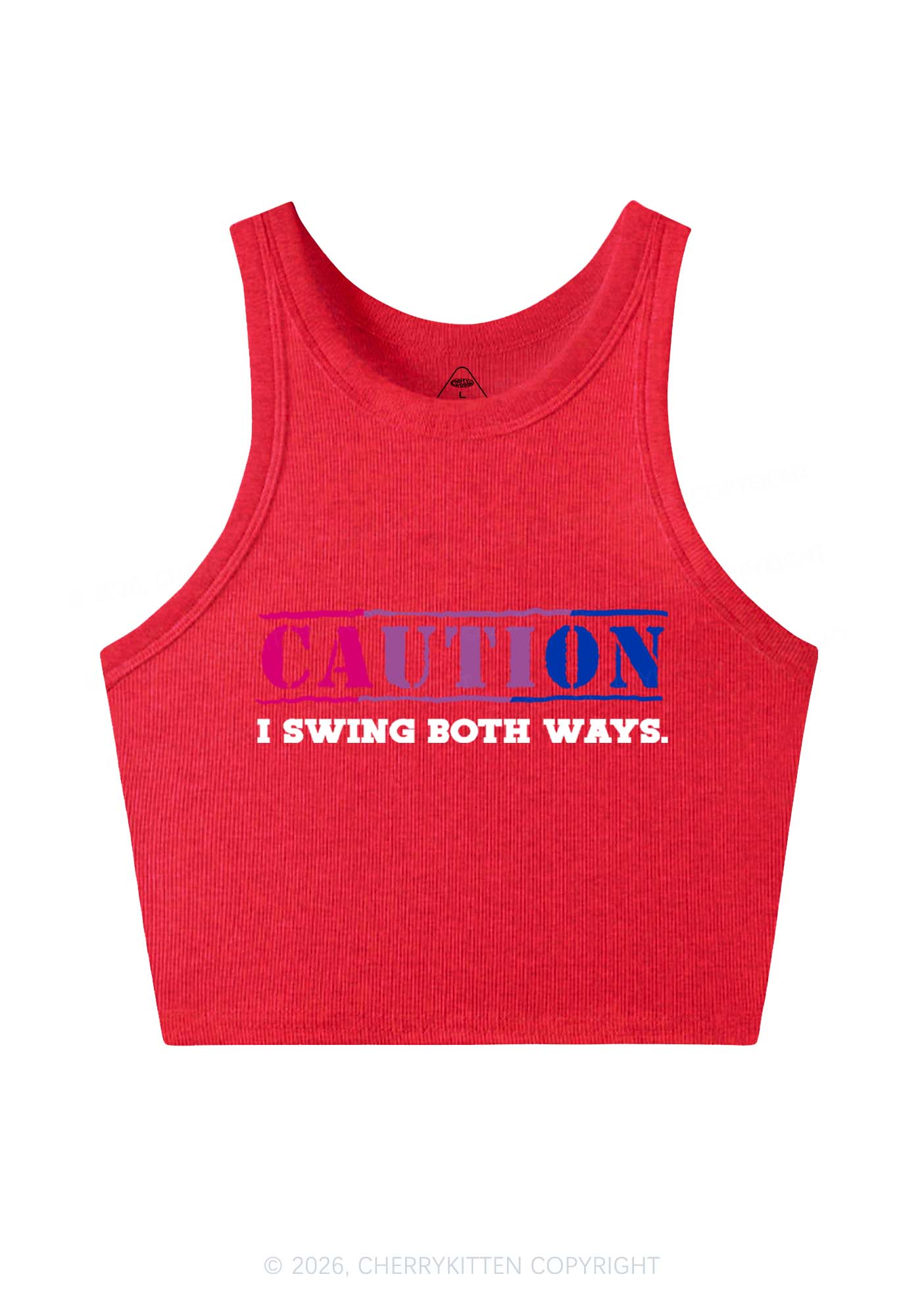 Caution I Swing Both Ways Pride Y2K Crop Tank Top Cherrykitten