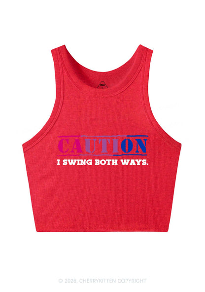 Caution I Swing Both Ways Pride Y2K Crop Tank Top Cherrykitten
