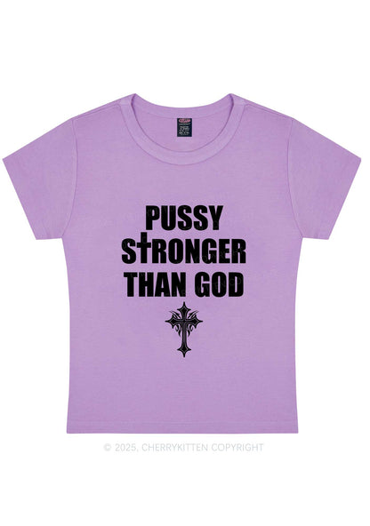 Puxxy Stronger Than God Y2K Baby Tee Cherrykitten