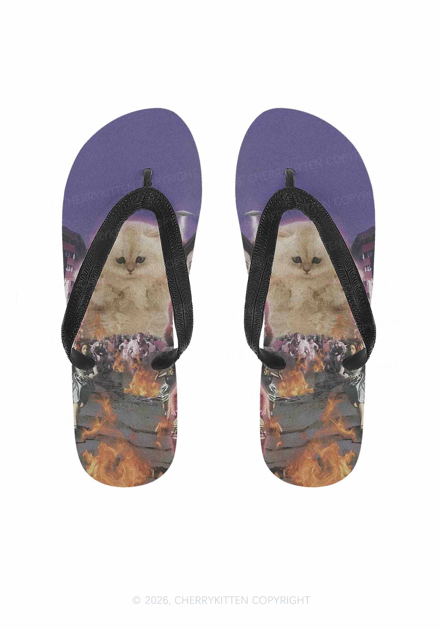 Super Power Kitten Y2K Print Flip Flops Cherrykitten