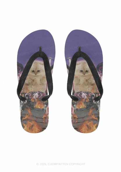 Super Power Kitten Y2K Print Flip Flops Cherrykitten