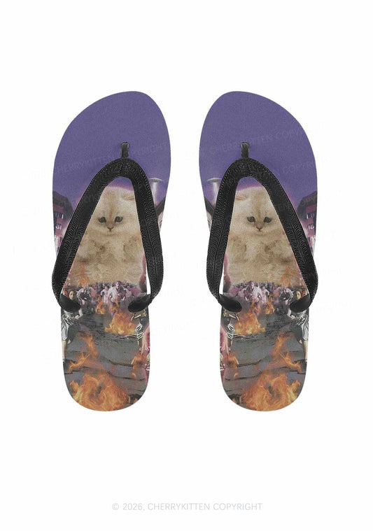 Super Power Kitten Y2K Print Flip Flops Cherrykitten