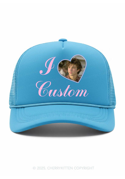 I Love Custom Photo Valentine's Day Y2K Trucker Hat Cherrykitten