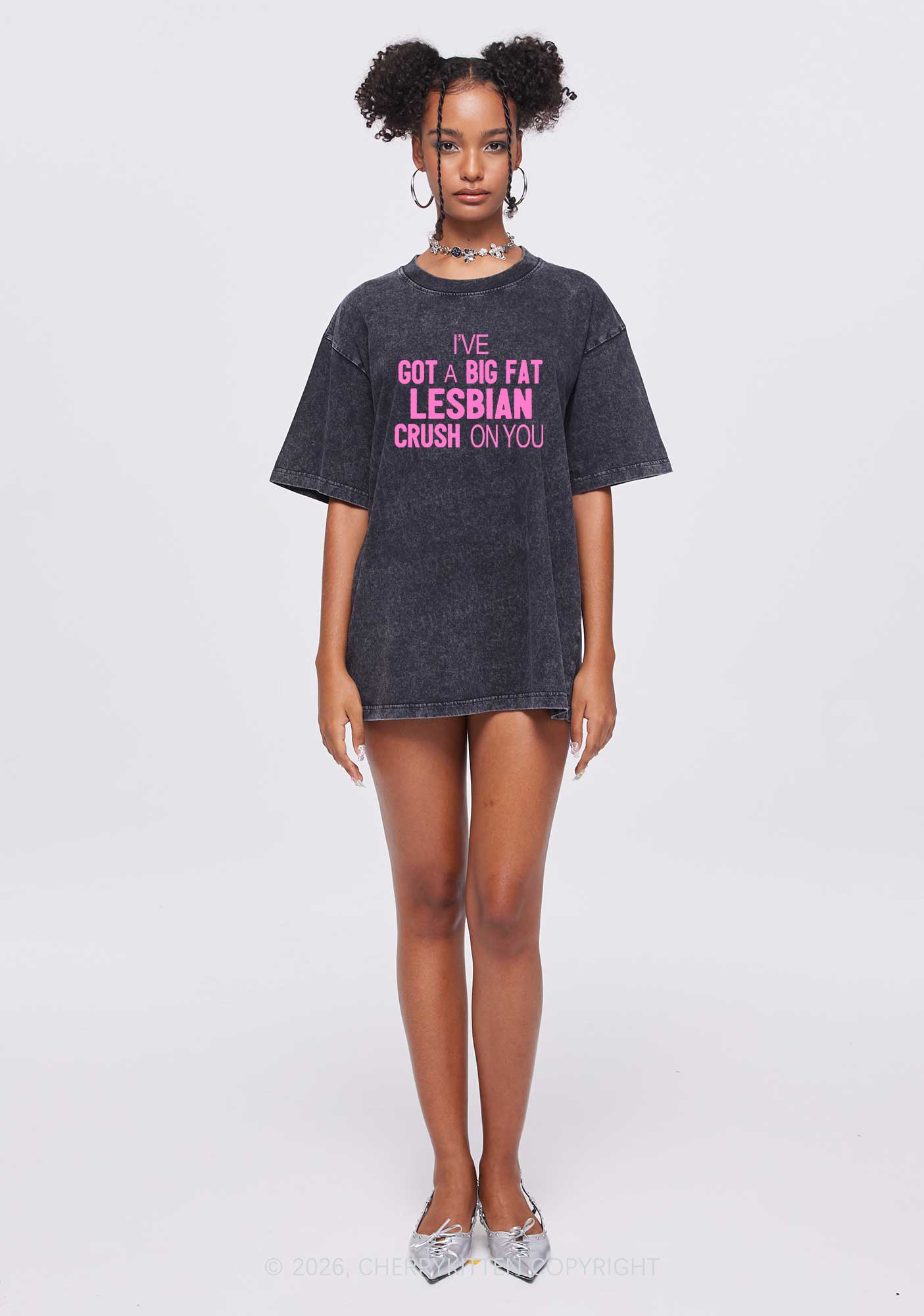 Big Fat Lesbian Crush Pride Y2K Shirts Washed Tee Cherrykitten