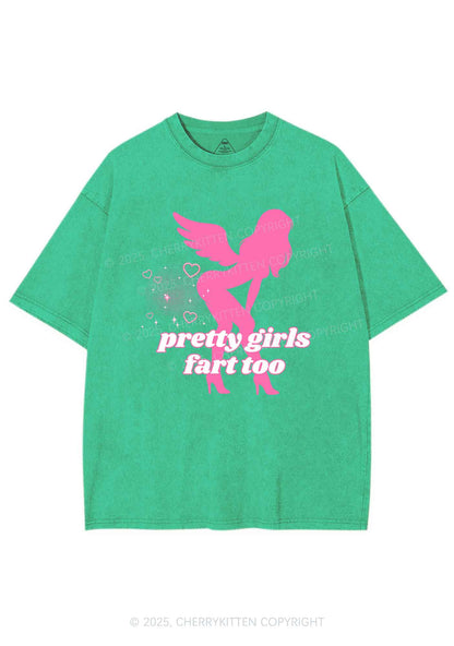 Pretty Girls Fart Too Y2K Shirts Washed Tee Cherrykitten
