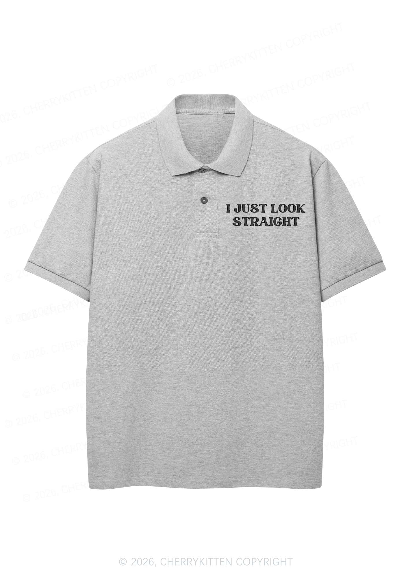 Embroidered I Just Look Straight Pride Y2K Polo Shirts Cherrykitten