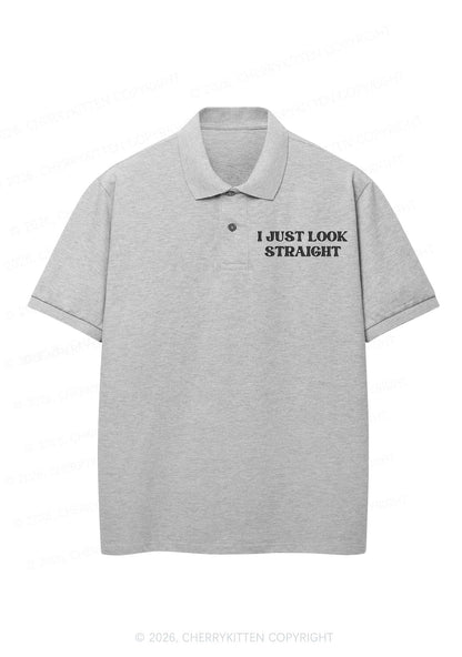 Embroidered I Just Look Straight Pride Y2K Polo Shirts Cherrykitten