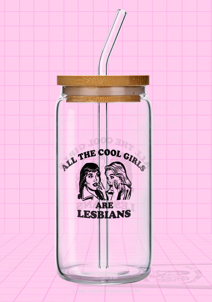 Cool Girls Lesbians Pride Y2K Printed Glass Cup Cherrykitten