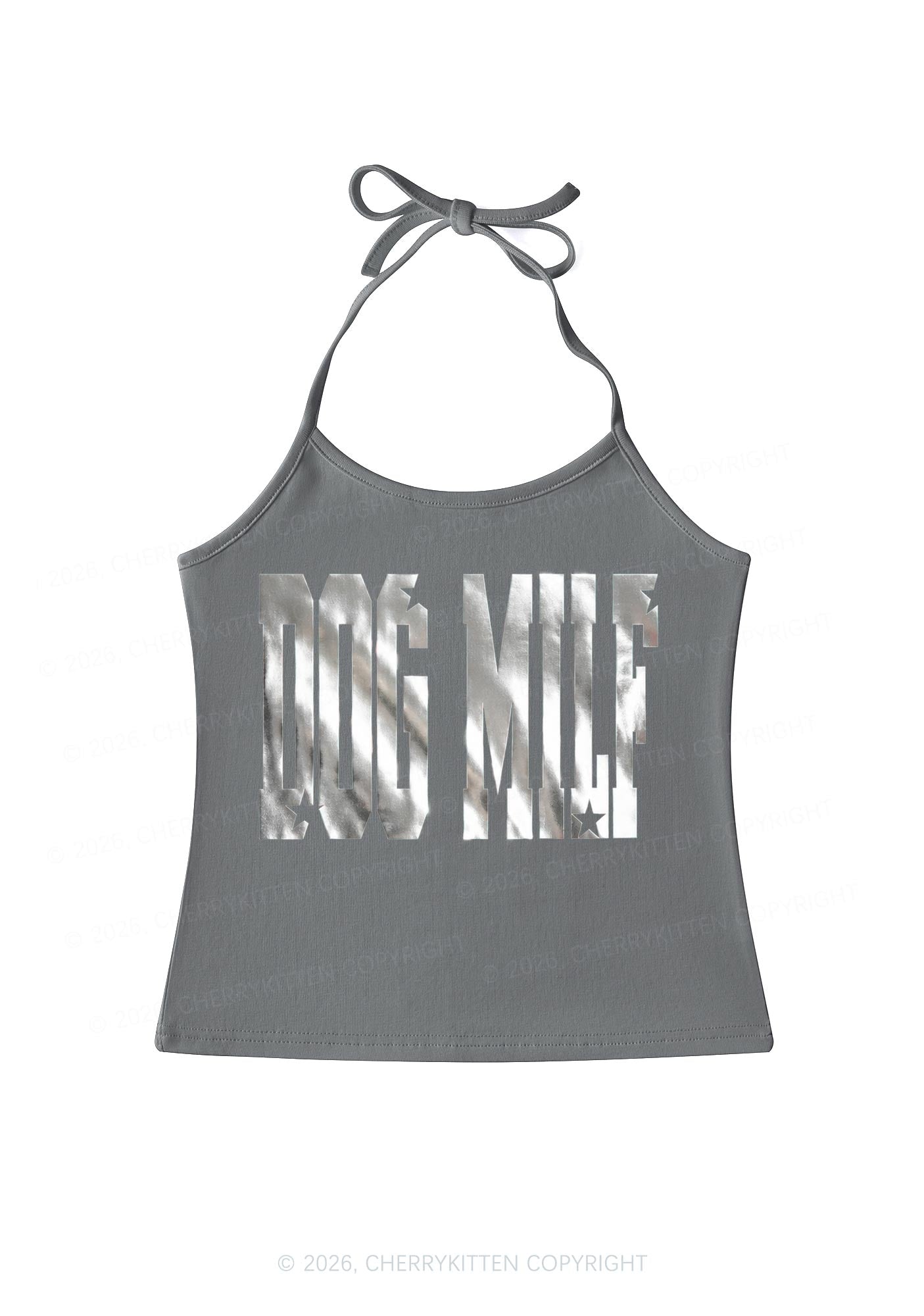 Dog Mxxf Silver Foil Printed Y2K Halter Neck Cami Cherrykitten
